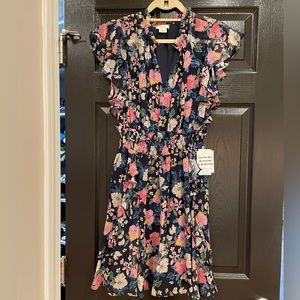 Shoshanna NWT floral navy flutter sleeveless short dress size 4